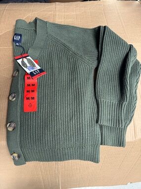 GAP Olive Green Ribbed Button-Up Cardigan